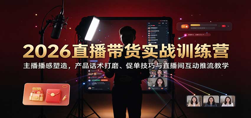 2026直播带货实战训练营:主播播感塑造,产品话术打磨、促单技巧与直播间互动推流教学-小灰云创
