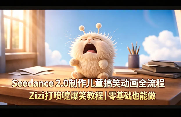 Seedance 2.0制作儿童搞笑动画全流程Zizi打喷嚏爆笑教程｜零基础也能做-小灰云创
