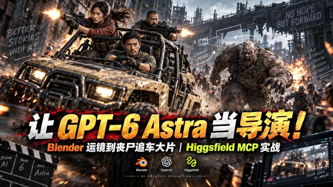 让GPT-6 Astra当导演!Blender运镜到丧尸追车大片|Higgsfield MCP实战 让GPT-6 Astra当导演!Blender运镜到丧尸追车大片|Higgsfield MCP实战