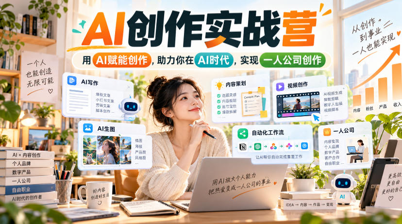 AI创作实战营,用AI赋能创作,助力你在AI时代,实现一人公司创作-小灰云创