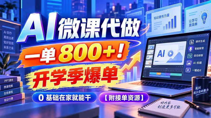 （20605期）AI 微课代做，一单 800+！开学季爆单，0 基础在家就能干【附接单资源】-小灰云创
