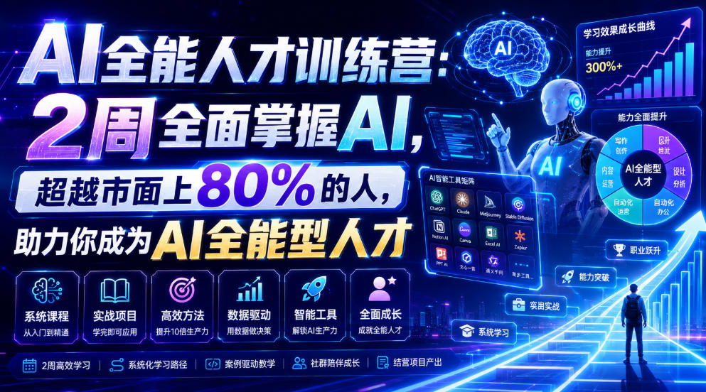 AI全能人才训练营:2周全面掌握AI,超越市面上80%的人,助力你成为AI全能型人才-小灰云创