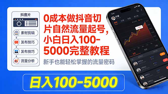 0成本做抖音切片自然流量起号，小白日入100-5000完整教程 - 小灰云创-小灰云创