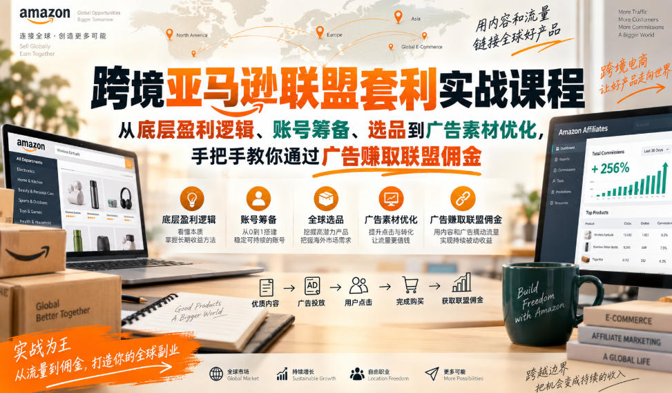 跨境亚马逊联盟套利实战课程，从底层盈利逻辑、账号筹备、选品到广告素材优化，手把手教你通过广告賺取联盟佣金-小灰云创