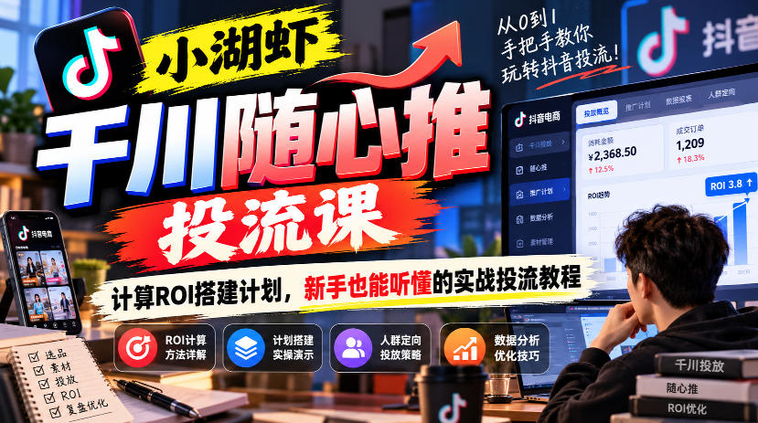 小湖虾千川随心推投流课，计算ROI搭建计划，新手也能听懂的实战投流教程-小灰云创