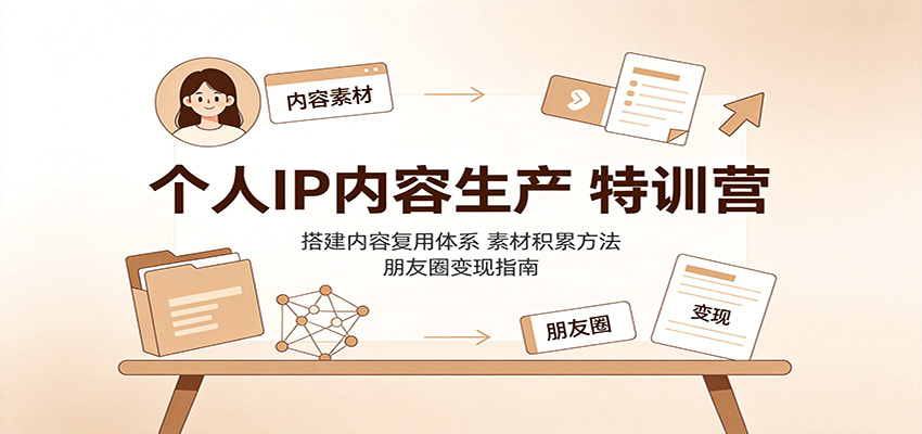 个人IP内容生产特训营:搭建内容复用体系,素材积累方法,朋友圈变现指南-小灰云创