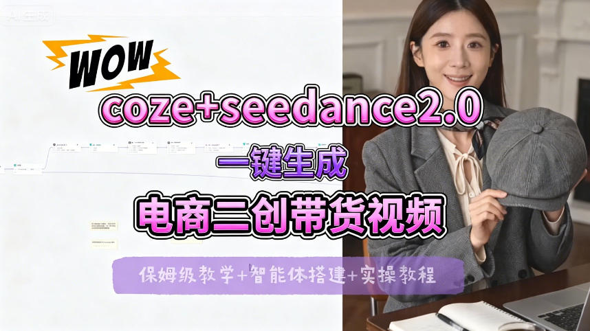 【Coze工作流搭建实操教程】seedance2.0+coze一键生成电商二创带货视频，全流程保姆级教学-小灰云创