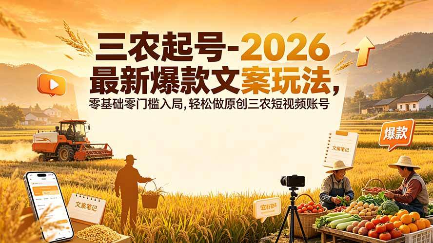 (19537期)三农起号-2026 最新爆款文案玩法,零基础零门槛入局,轻松做原创三农短视频账号-小灰云创