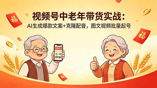 (18396期)视频号中老年带货实战:AI生成爆款文案+克隆配音,图文视频批量起号-小灰云创