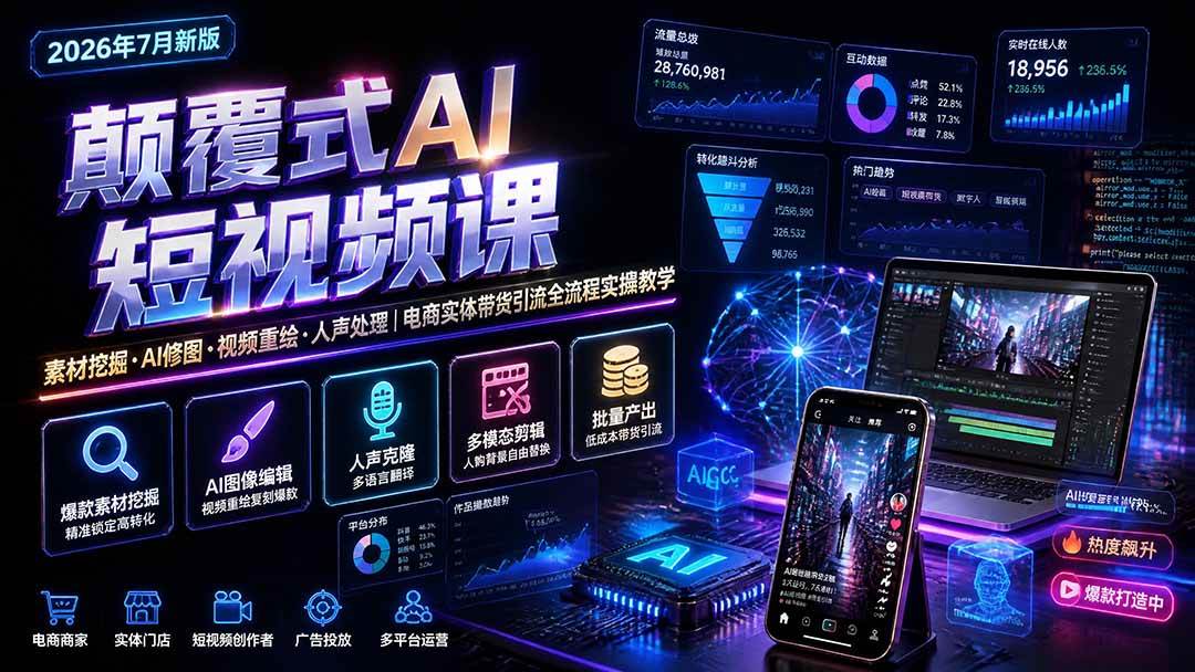 （20602期）颠覆式AI短视频课-更新｜素材挖掘，AI修图，视频重绘，人声处理｜电商实体带货引流全流程实操教学-小灰云创