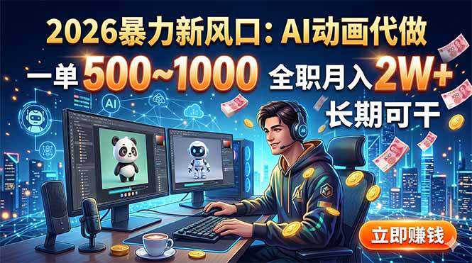 （18993期）2026暴力新风口：AI动画代做，一单500~1000，全职月入2W+，长期可干-小灰云创