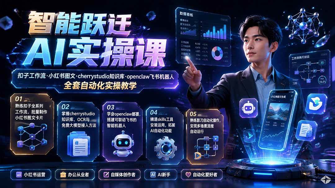 （19653期）智能跃迁 AI实操课｜扣子工作流小红书图文搭建，cherrystudio知识库openclaw飞书机器人全套自动化实操教学-小灰云创