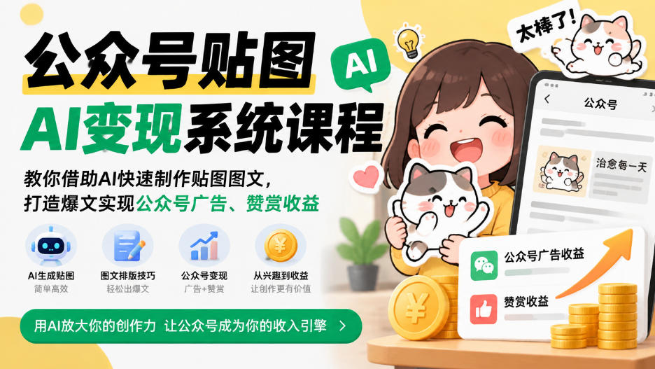 公众号贴图AI变现系统课程｜教你借助AI快速制作贴图图文，打造爆文实现公众号广告、赞赏收益-小灰云创