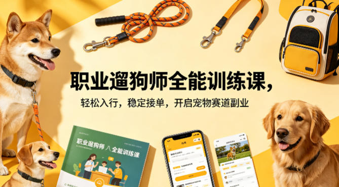 职业遛狗师全能训练课，轻松入行，稳定接单，开启宠物赛道副业-小灰云创