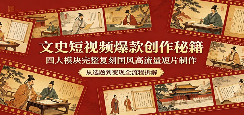 文史短视频爆款创作秘籍:四大模块完整复刻国风高流量短片制作-小灰云创
