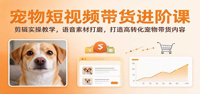 宠物短视频带货进阶课：剪辑实操教学，语音素材打磨，打造高转化宠物带货内容-小灰云创