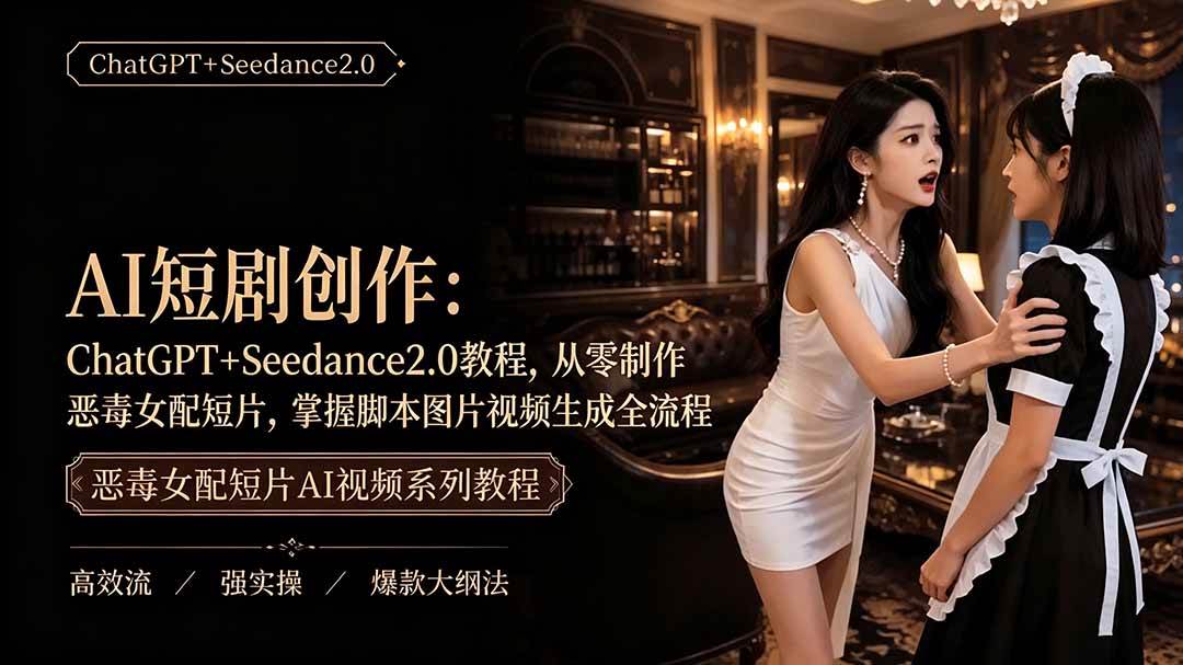 (19545期)AI短剧创作:ChatGPT+Seedance2.0教程,从零制作恶毒女配短片,掌握脚本图片视频生成全流程-小灰云创