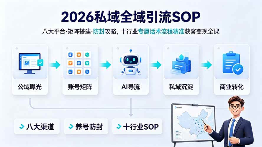(19248期) 2026私域全域引流SOP|八大平台·矩阵搭建·防封攻略,十行业专属话术流程精准获客变现全课-小灰云创