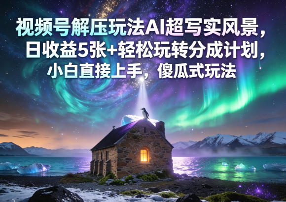 视频号解压玩法AI超写实风景,日收益5张+轻松玩转分成计划,小白直接上手,傻瓜式玩法-小灰云创