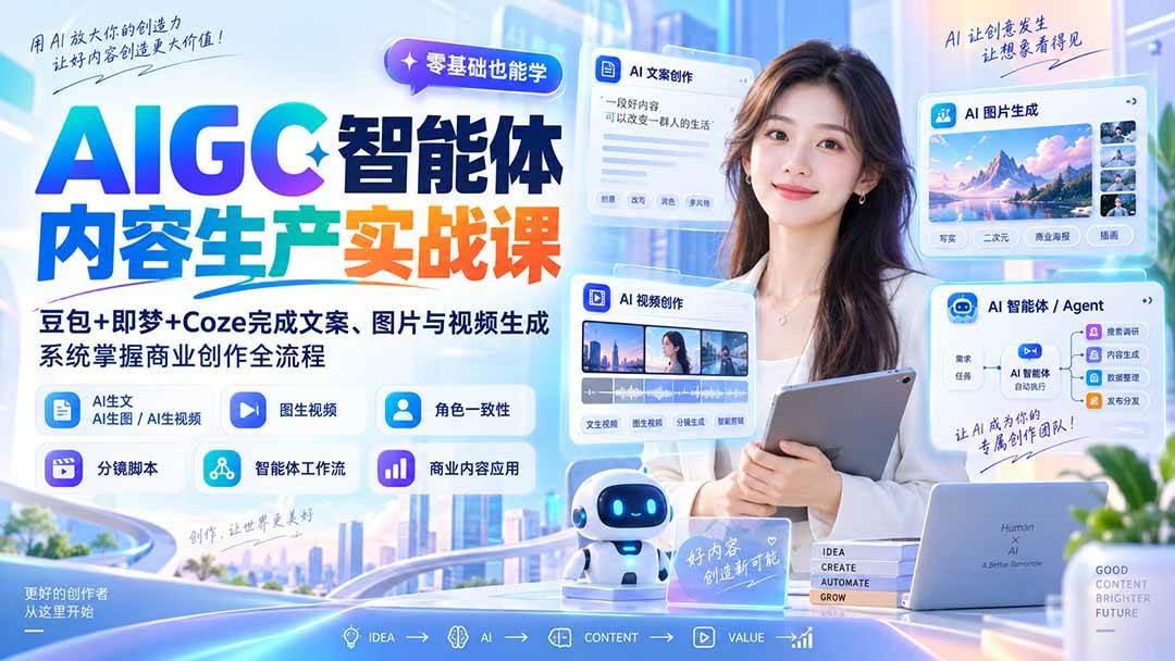 (20372期)AIGC智能体内容生产实战课:豆包+即梦+Coze完成文案、图片与视频生成,系统掌握商业创作全流程-小灰云创