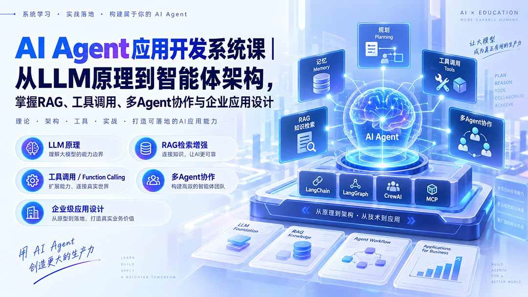 （20564期）AI Agent应用开发系统课-179节｜从LLM原理到智能体架构，掌握RAG、工具调用、多Agent协作与企业应用设计-小灰云创