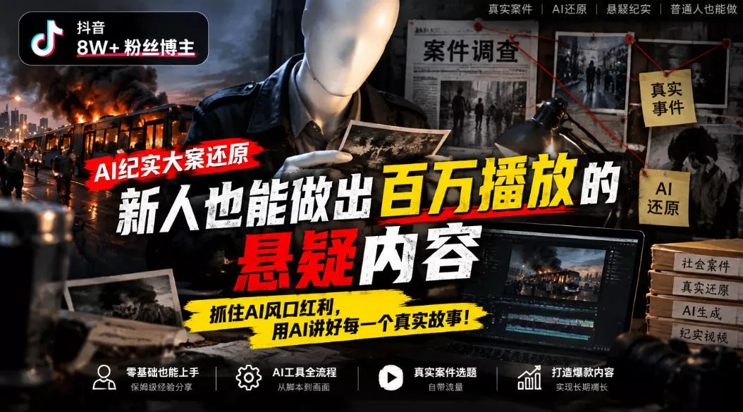 抖音8W粉丝博主的AI纪实大案还原教学,新人也能做出百W播放的悬疑内容,抓住AI风口红利,用AI讲好每一个真实故事(更新1014)-小灰云创