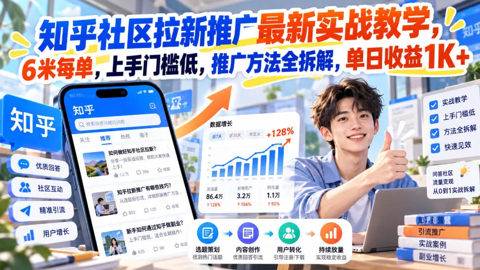知乎社区拉新推广最新实战教学,6米每单,上手门槛低,推广方法全拆解,单日收益1K+!(更新1021) 知乎社区拉新推广最新实战教学,6米每单,上手门槛低,推广方法全拆解,单日收益1K+!(更新1021)