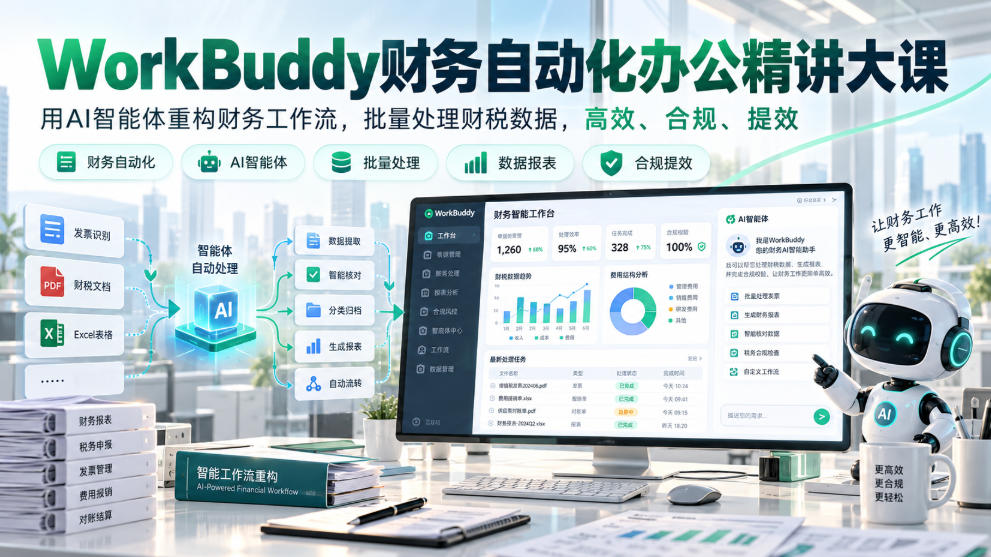 WorkBuddy财务自动化办公精讲大课,用AI智能体重构财务工作流,批量处理财税数据,高效、合规、提效 WorkBuddy财务自动化办公精讲大课,用AI智能体重构财务工作流,批量处理财税数据,高效、合规、提效