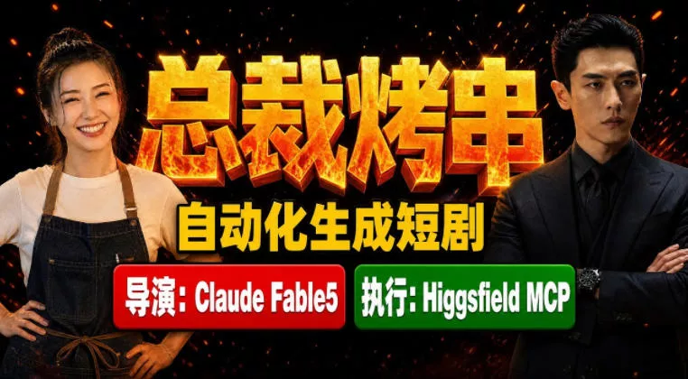 Claude Fable5担任导演+Higgsfield MCP落地执行|《总裁烤串》真人质感短剧全自动AI生成全流程教学-小灰云创