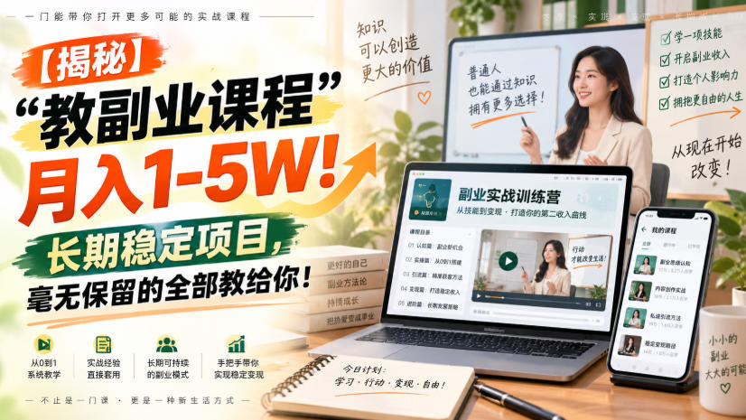 【揭秘】“教副业课程”月入1-5W！长期稳定项目，毫无保留的全部教给你！-小灰云创