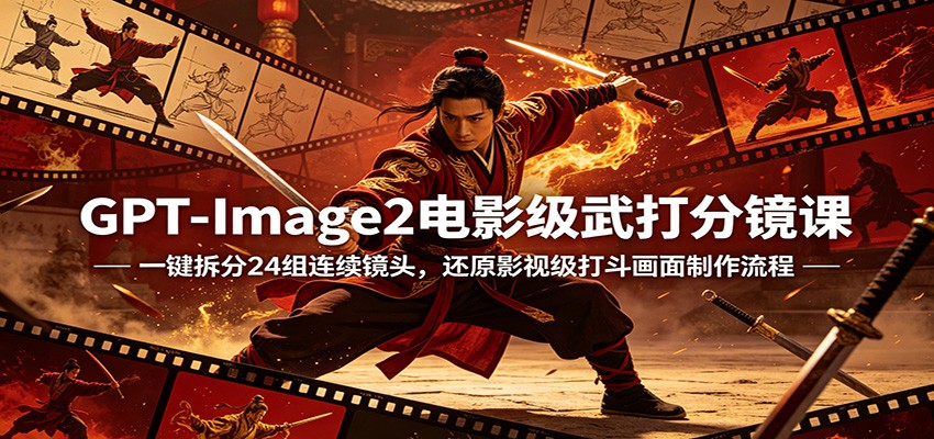 GPT-Image2电影级武打分镜课：一键拆分24组连续镜头，还原影视级打斗画面制作流程-小灰云创
