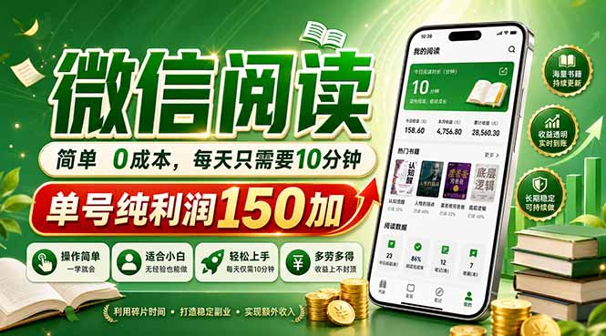 最新微信阅读,每日10分钟,单号利润150+,可批量放大操作,简单0成本 最新微信阅读,每日10分钟,单号利润150+,可批量放大操作,简单0成本