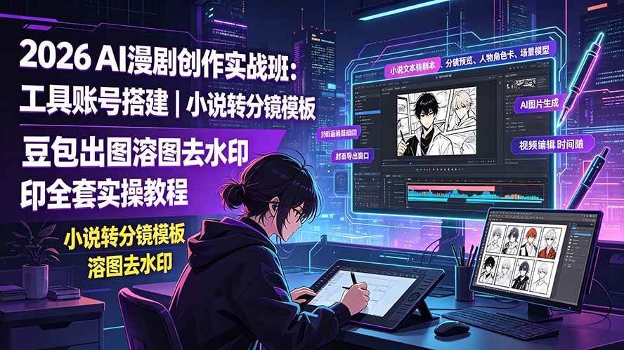 （19433期）2026AI漫剧创作实战班：工具账号搭建｜小说转分镜模板｜豆包出图溶图去水印全套实操教程-小灰云创