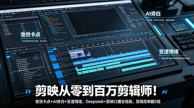 (18867期)剪映从零到百万剪辑师!音效卡点+AI旁白+变速情绪,Deepseek+剪映口播全链路,剪辑效率翻3倍-小灰云创