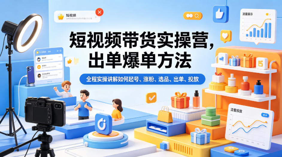 短视频带货实操营，出单爆单方法，全程实操讲解如何起号、涨粉、选品、出单、投放（更新0515）-小灰云创