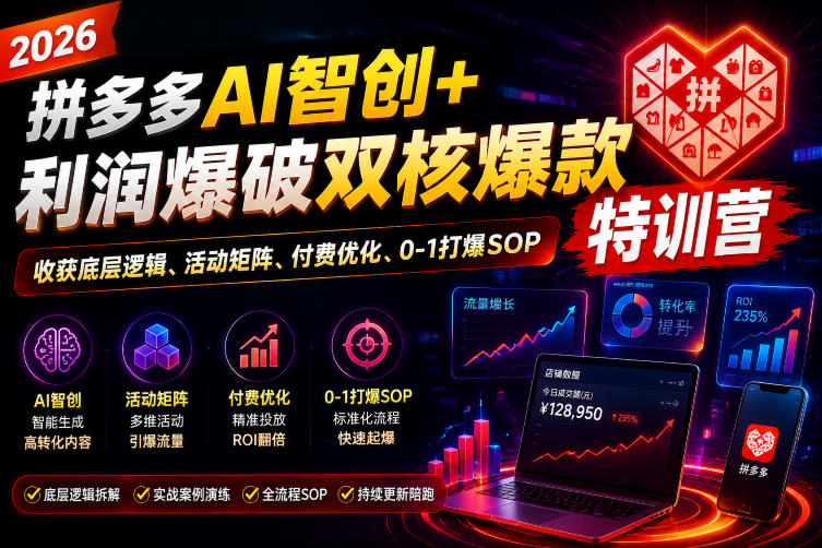 2026拼多多AI智创+利润爆破双核爆款特训营，收获底层逻辑、活动矩阵、付费优化、0-1打爆SOP（更新0727）-小灰云创