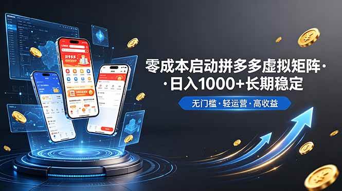 （19098期）不用投资大额本钱零成本启动，做拼多多虚拟矩阵，长期稳定！轻松维持日入 1000-小灰云创