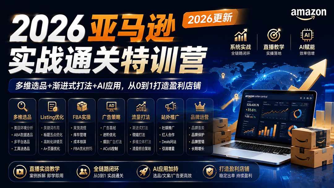 (20747期)2026亚马逊实战通关特训营-更新1001,多维选品+渐进式打法+AI应用,从0到1打造盈利店铺-小灰云创