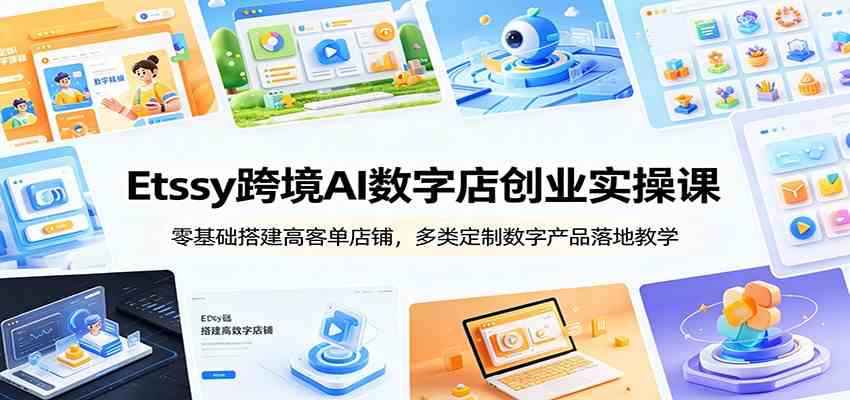Etsy跨境AI数字店创业实操课：零基础搭建高客单店铺，多类定制数字产品落地教学-小灰云创
