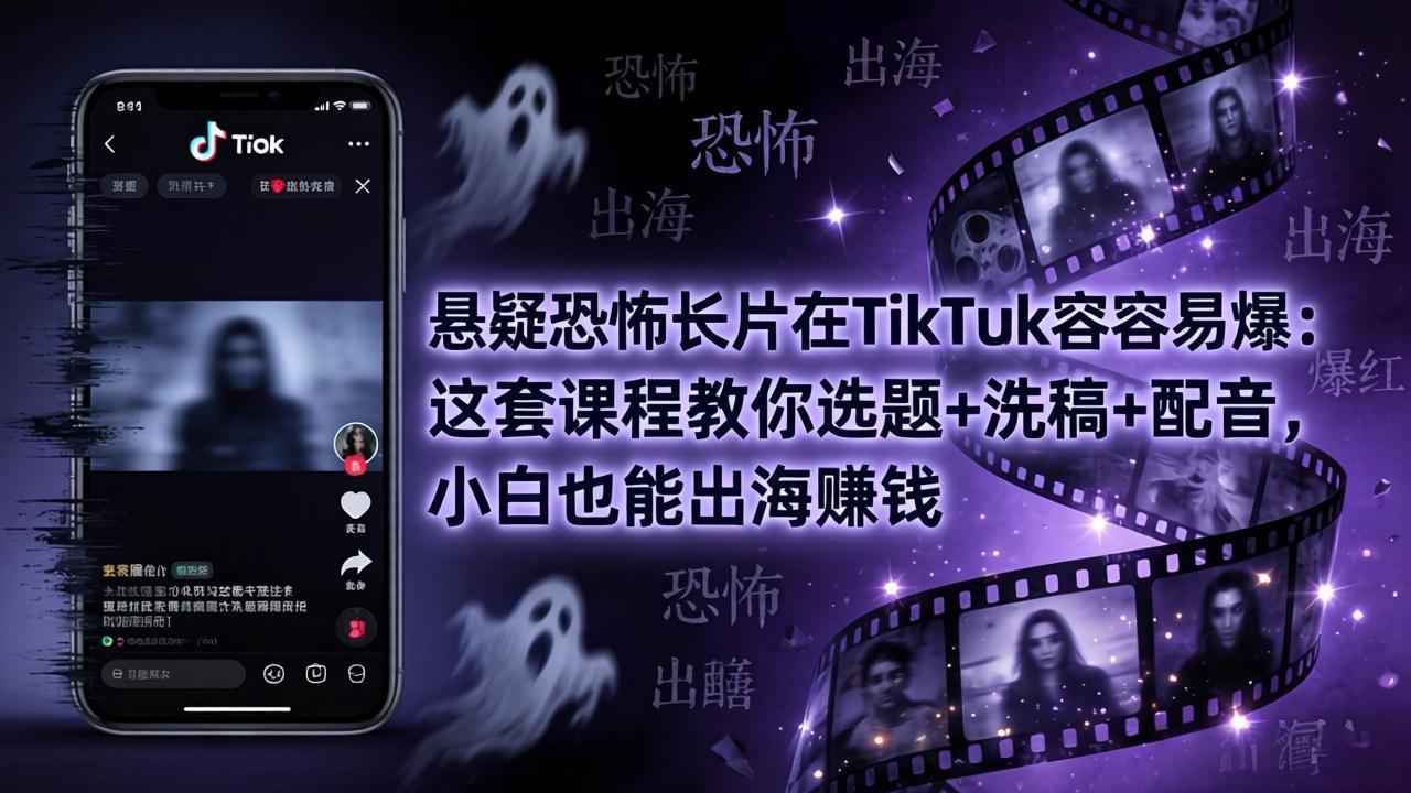 悬疑恐怖长片在TikTok最容易爆：这套课程教你选题+洗稿+配音，小白也能出海赚钱-小灰云创