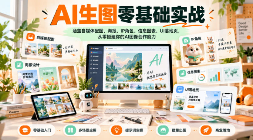 AI生图零基础实战，涵盖自媒体配图、海报、IP角色、信息图表、UI落地页，从零搭建你的AI图像创作能力-小灰云创