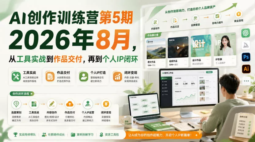 AI创作训练营第5期2026年8月,从工具实战到作品交付,再到个人IP闭环(更新0904)-小灰云创
