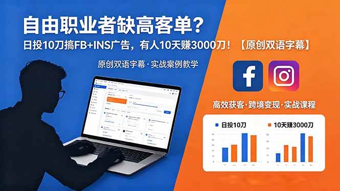 （18489期）自由职业者缺高客单？日投 10 刀搞 FB+INS 广告，有人 10 天赚 3000 刀！【原创双语字幕】-小灰云创