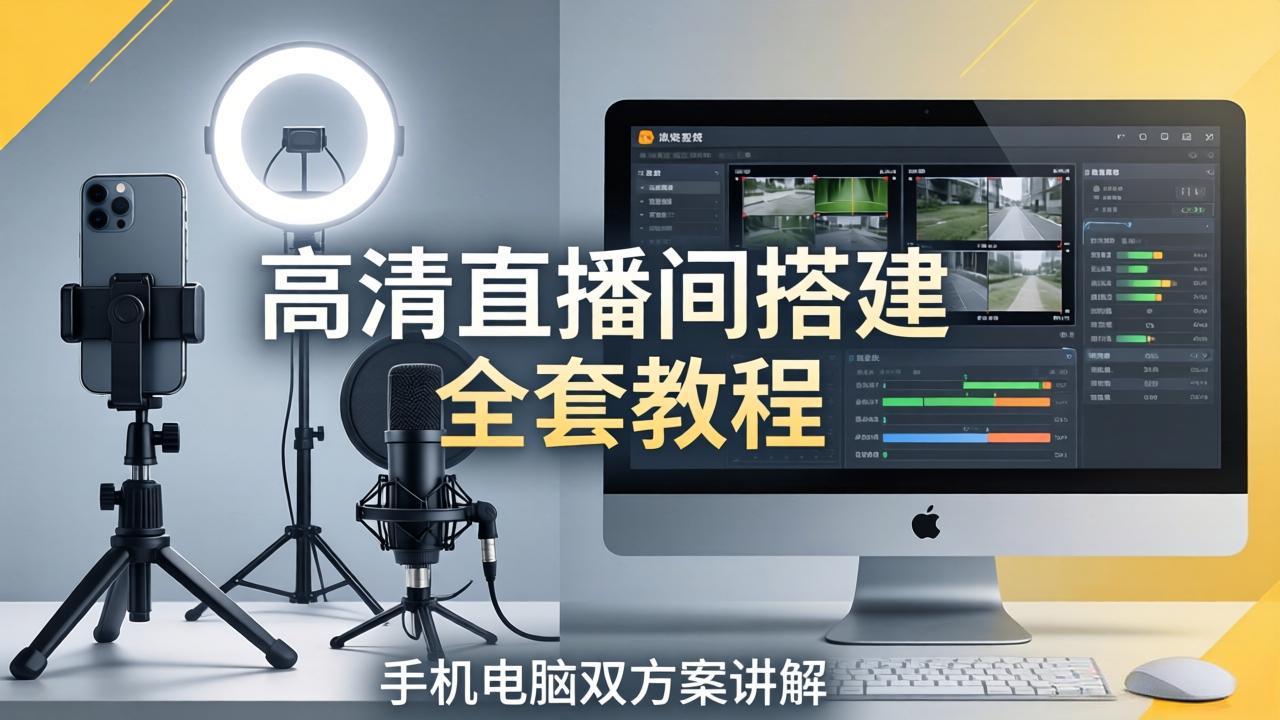 高清直播间搭建全套教程，手机电脑双方案讲解，设备选型调试多机位实操教学-小灰云创