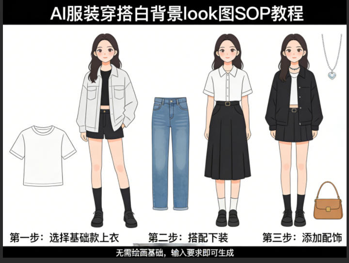 AI服装穿搭白背景look图SOP教程，不用会画画，提几句具体要求，AI就能还你一个奇迹-小灰云创