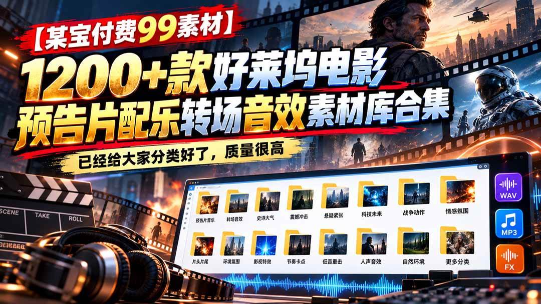 （20797期）【某宝付费99素材】1200+款好莱坞电影预告片配乐转场音效素材库合集-小灰云创